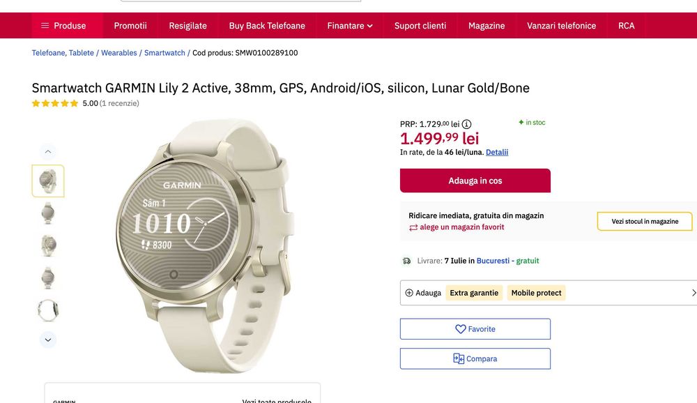Garmin Lily 2 Active 38mm Lunar Gold/Bone aluminiu stare nou