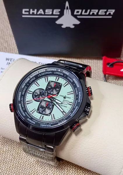 Chase-Durer World Time Chronograph Black Green Dial CDW-0158 oțel stare nou