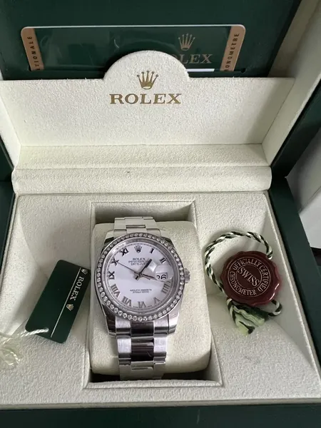 Rolex Datejust Diamond Bezel White Roman oțel stare bun
