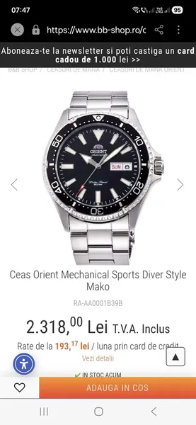 Orient Kamasu Mako Black oțel stare nou