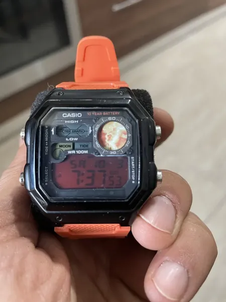 Casio AE-1700H Modded Orange Strap alt material stare bun