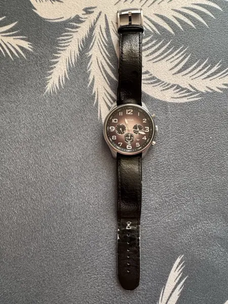 Fossil Chronograph Black Leather oțel stare bun