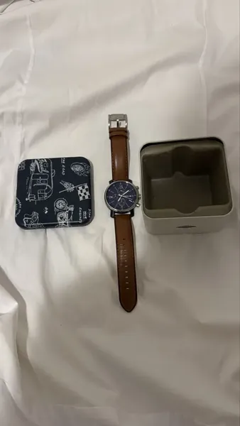 Fossil Chronograph Blue Dial Brown Leather oțel stare bun