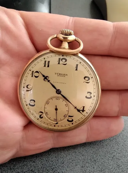 Longines Türler Zürich Pocket Gold 585 Engraved Dedication aur stare bun