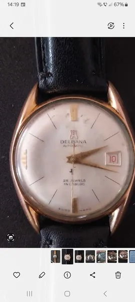 Delbana Automatic 25 Jewels Carcasă aurie, cadran crem cu dată aur stare bun