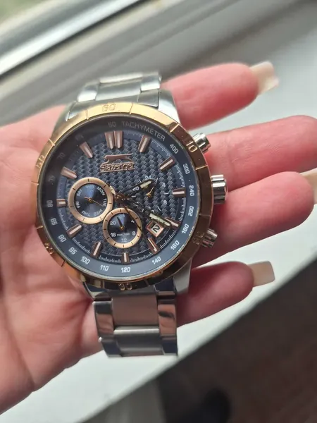 Slazenger Chronograph Cadran albastru, bezel bicolor oțel stare bun