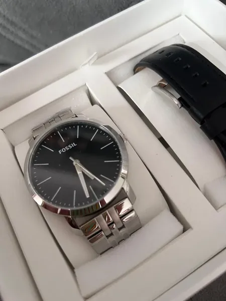 Fossil Luther 3H, set cu curea piele BQ2466SET oțel stare nou