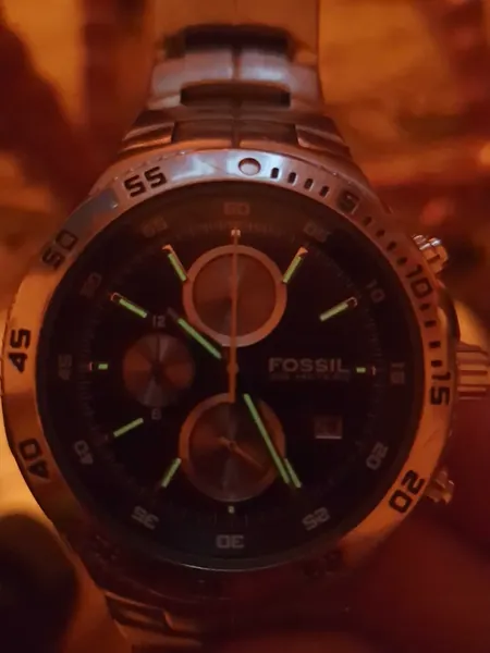 Fossil Blue Chronograph 100M Cadran negru, indicatori luminescenți oțel stare bun