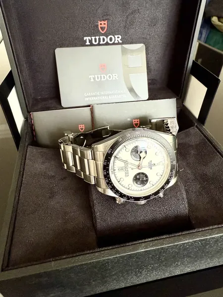 Tudor Black Bay Chrono, Watches of Switzerland 1 of 100, cadran alb oțel stare excelent