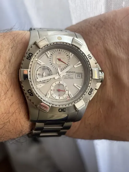 Longines HydroConquest Chronograph 300 m, cadran argintiu oțel stare bun