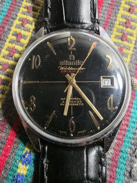 Atlantic Worldmaster Original, cadran negru cu dată oțel stare bun