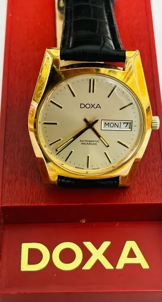 Doxa Ceas mecanic elvețian Automatic Incabloc, dată și zi, auriu aur stare bun
