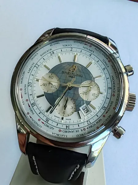 Breitling Transocean Unitime Chronograph World Timer, 46 mm oțel stare bun