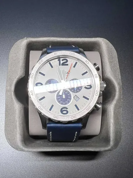 Fossil Nate Chronograph Navy Leather JR1480 oțel stare nou