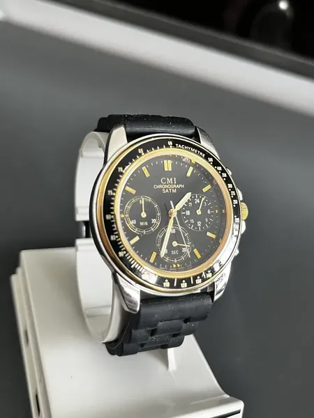 CMI Chronograph Cadran negru anii '90 oțel stare bun