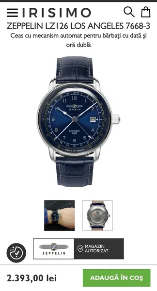 Zeppelin LZ126 Los Angeles GMT Blue 7668-3 oțel stare nou