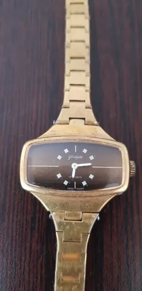 Glashutte 17 Rubis Gold Plated Brown Dial stare bun