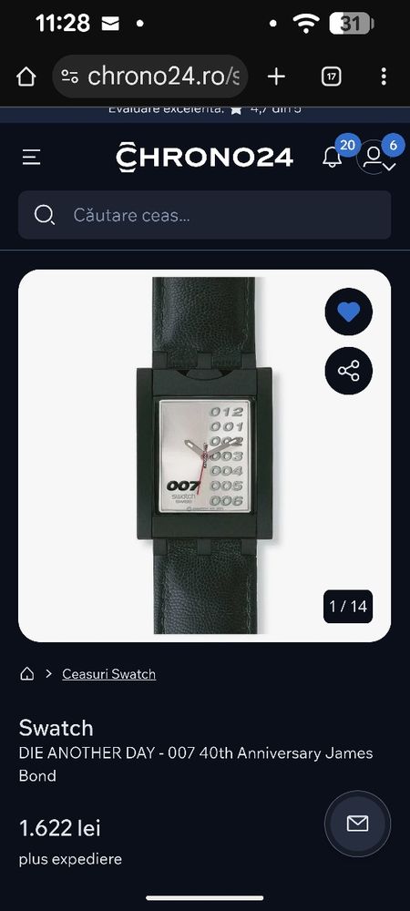 Swatch 007 Die Another Day 40th Anniversary James Bond plastic stare bun